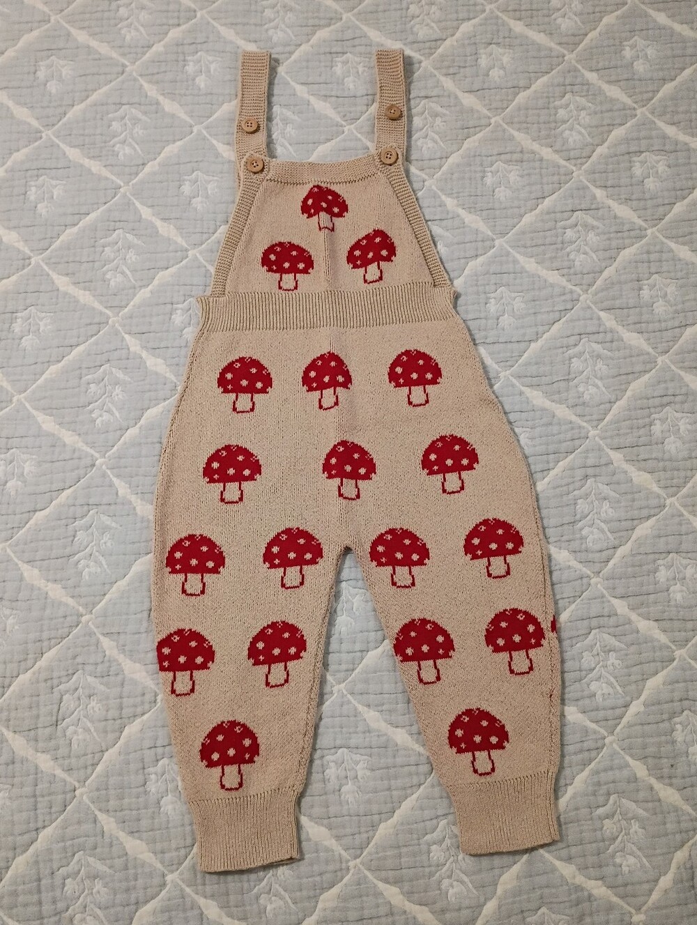 Fin & Vince Organic Cotton Toadstool Knit Overalls 2/3Y